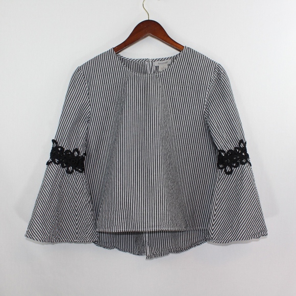 Passport Tops - Passport, Striped Bell Sleeve Blouse, sz: M